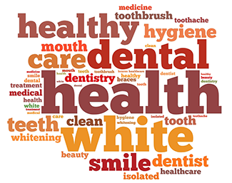 Illustration showing word cloud and brainstorming words for Dental Oral Hygiene