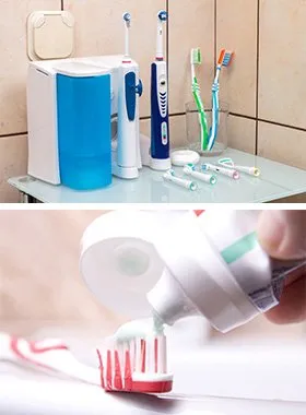 Photo showing examples of dental hygiene products